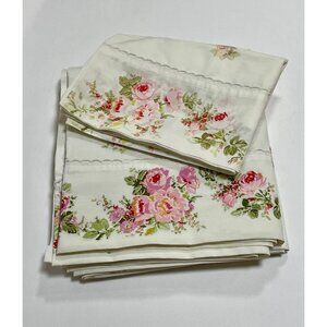 Vintage Romantic Floral Scalloped Trim Full Size Flat Sheet & 1 Pillowcase
